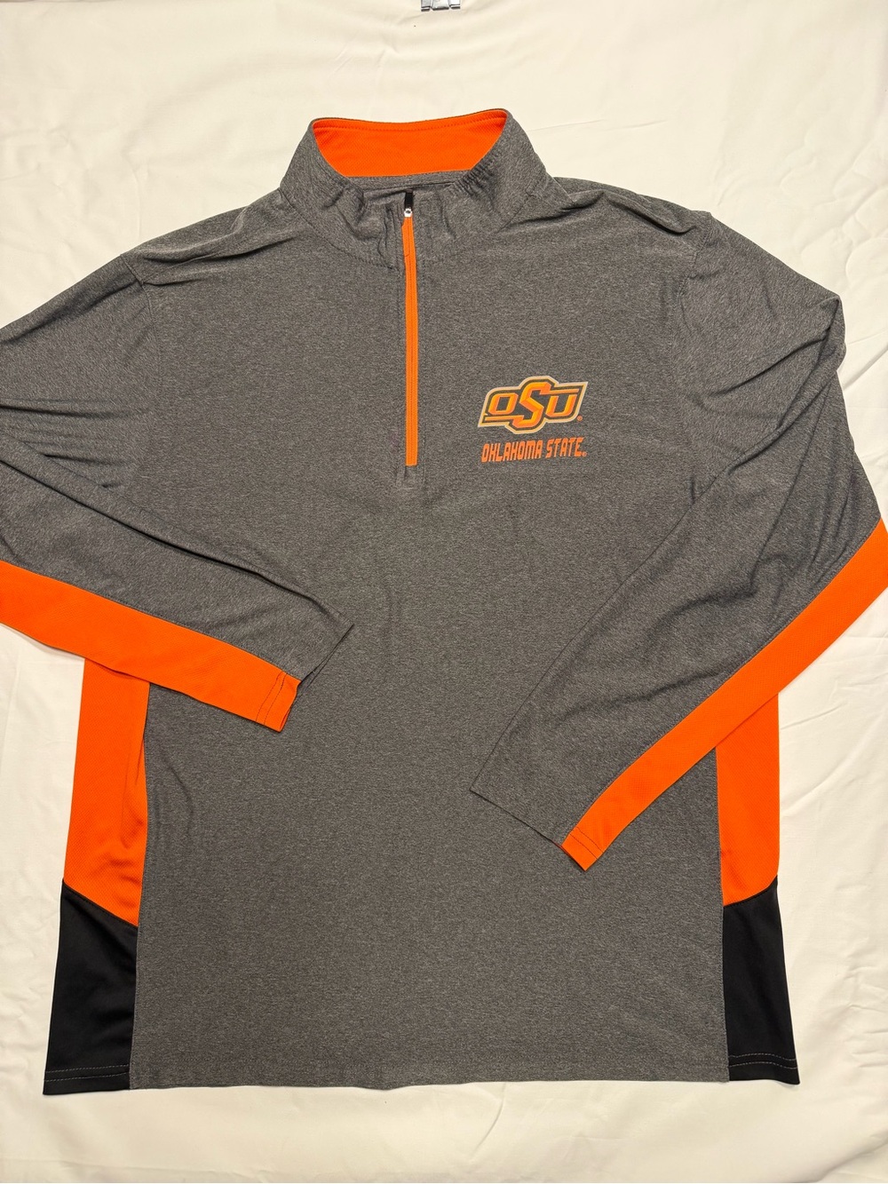 Oklahoma State Men’s Gray & Orange Quarter-Zip Pullover Large 1084